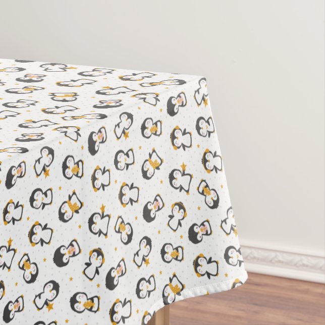 Cute christmas Penguins on white Tablecloth (In Situ)