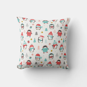 Cute christmas penguins on white throw pillow