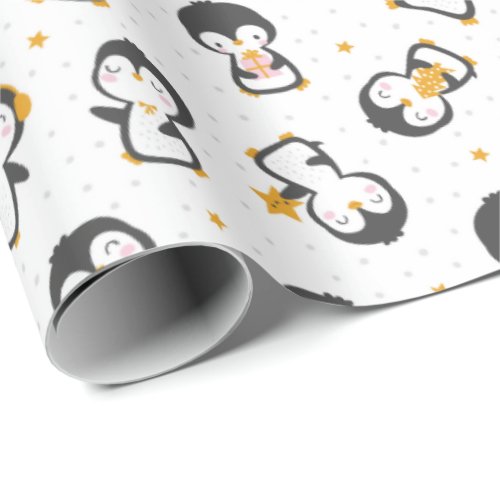 Cute christmas Penguins on white Wrapping Paper