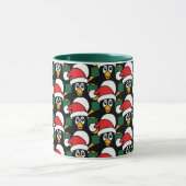 Cute Christmas Penguins Pattern Green Mug (Center)