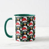 Cute Christmas Penguins Pattern Green Mug (Left)