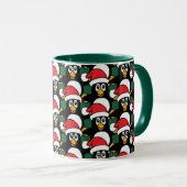 Cute Christmas Penguins Pattern Green Mug (Front Right)