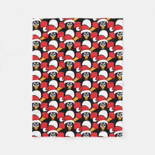 Cute Christmas Penguins Pattern Red Fleece Blanket