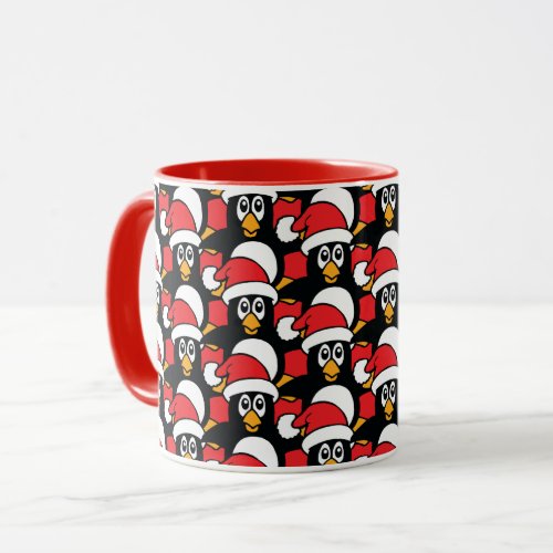 Cute Christmas Penguins Pattern Red Mug