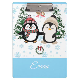 Cute Christmas Penguins Personalized Clipboard