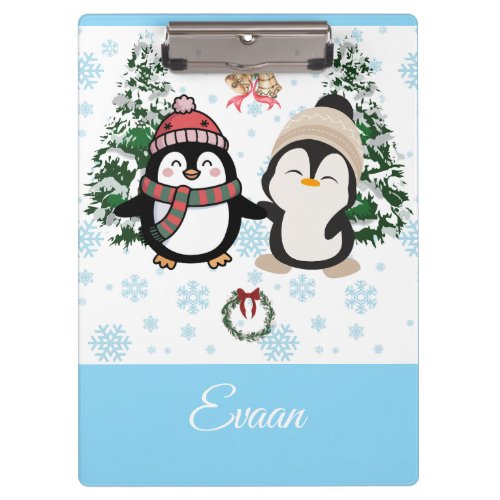 Cute Christmas Penguins Personalized Clipboard