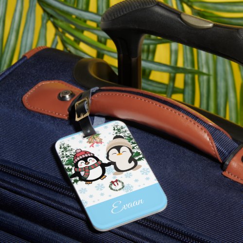 Cute Christmas Penguins Personalized Luggage Tag
