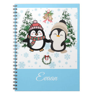 Cute Christmas Penguins Personalized Spiral Notebo Notebook