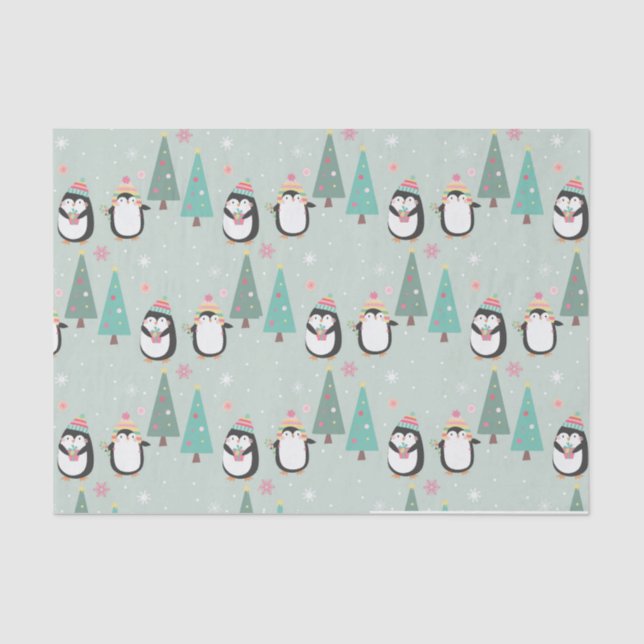 Cute Christmas Penguins Tissue Paper (Front)