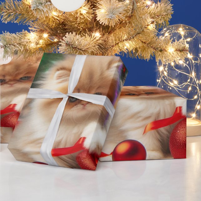 Cute Christmas Persian Cat Wrapping Paper (Holidays)