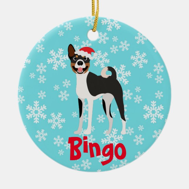 Cute Christmas Personalized  Basenji Black Tan Ceramic Ornament (Front)