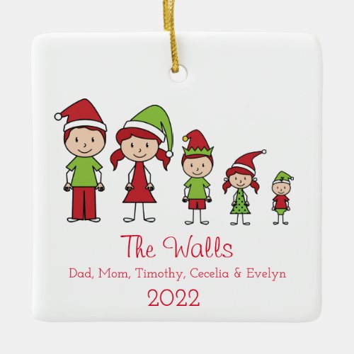 Cute Christmas Personalized Family of 5 Ceramic Ornament