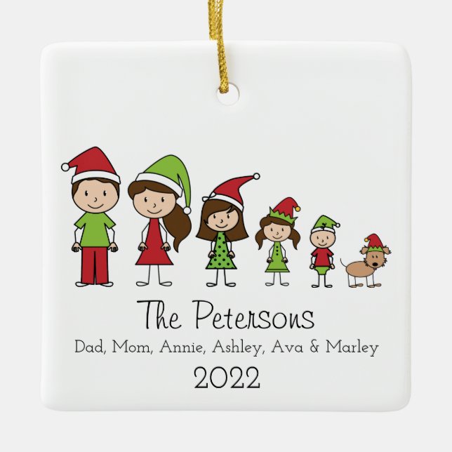 Cute Christmas Personalized Family With Dog Cerami Ceramic Ornament (Front)