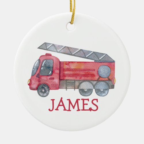 Cute Christmas personalized fire truck ornament