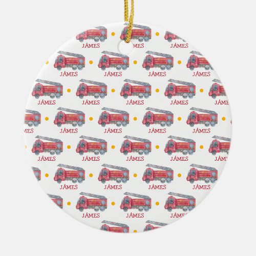 Cute Christmas personalized fire truck ornament