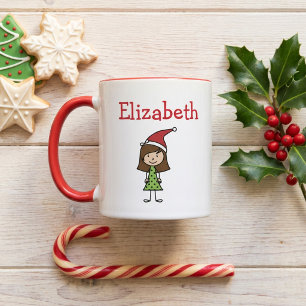 Cute Christmas Personalized Name Kids Hot Cocoa Two-Tone Coffee Mug