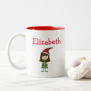 Cute Christmas Personalized Name Kids Hot Cocoa Two-Tone Coffee Mug