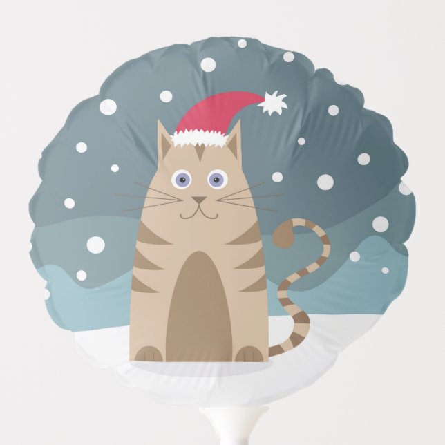 Cute christmas pet animal, funny cat in snowflakes balloon (Front)