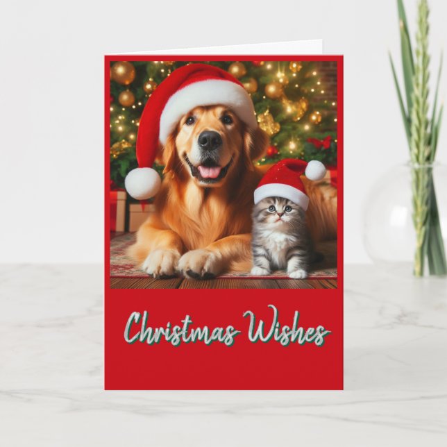 Cute Christmas Pets  Holiday Greeting  Card (Front)