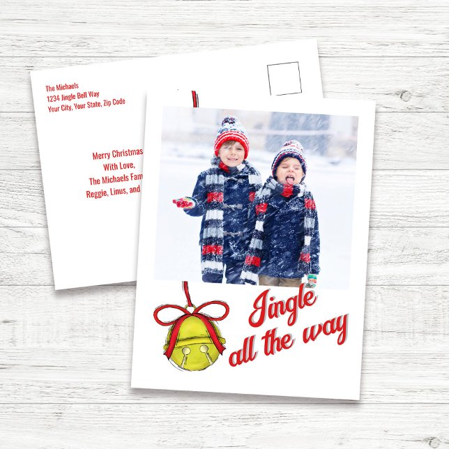 Cute Christmas Photo Card Jingle All the Way (Jingle all the way cute photo Christmas card postcard template. )