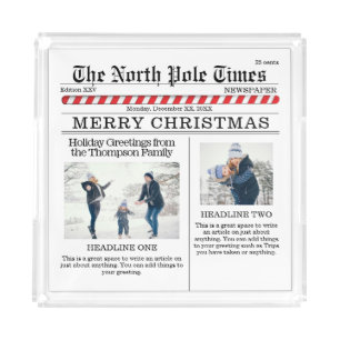 Cute Christmas Photo Collage Simple Newspaper Acrylic Tray