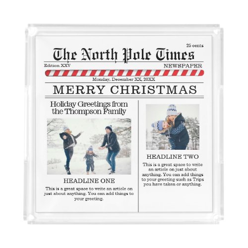Cute Christmas Photo Collage Simple Newspaper Acrylic Tray