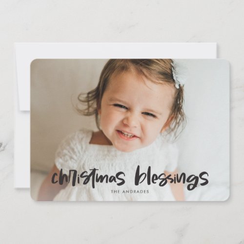 Cute Christmas Photo Family Blue Double Sided Flat Holiday Card