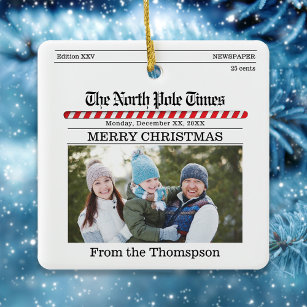 Cute Christmas Photo Newspaper Print Funny  Ceramic Ornament