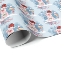 Cute Christmas Pig at North Pole Wrapping Paper