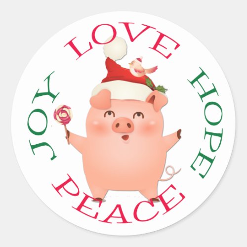 Cute Christmas Pig Hope Peace Classic Round Sticker