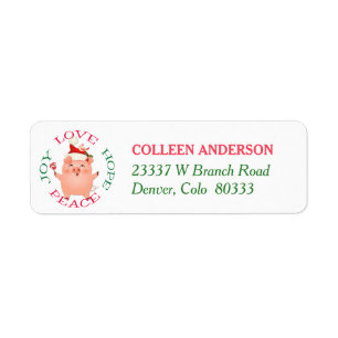 Cute Christmas Pig Hope Peace Return Address Label