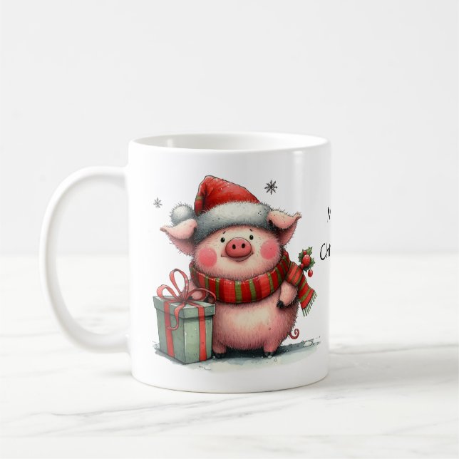 Cute Christmas Pig in a Santa Hat Coffee Mug (Left)