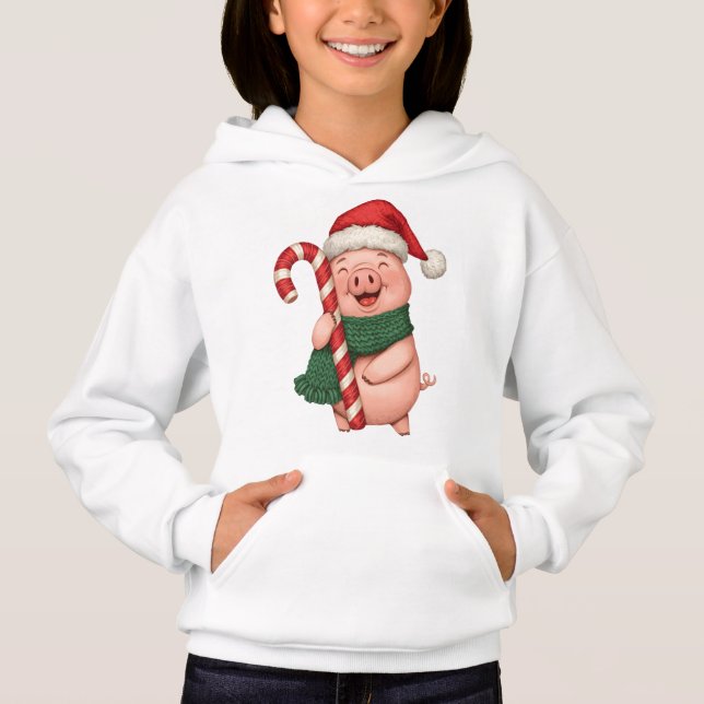 Cute Christmas Pig Kids Hoodie (Front)