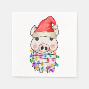 Cute Christmas Pig Lights Napkins