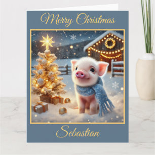 Cute Christmas Pig on the Farm Card