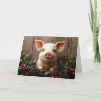 Cute Christmas Pig Rustic Painting