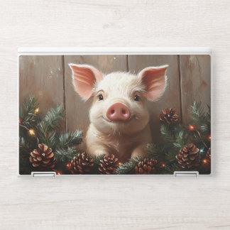Cute Christmas Pig Rustic Painting HP Laptop Skin