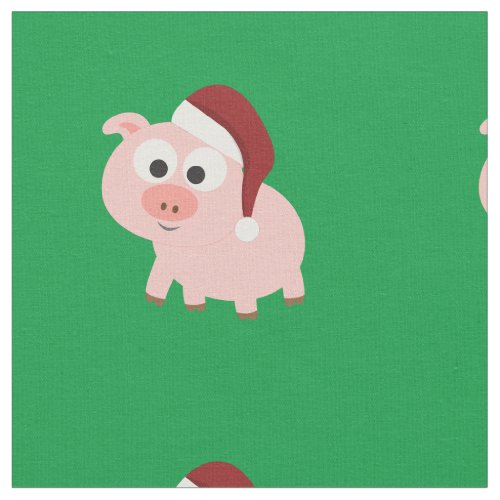 Cute Christmas Pig Wearing a Santa Hat Fabric