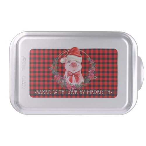 Cute Christmas Pig With Buffalo Plaid Red Funny Cake Pan