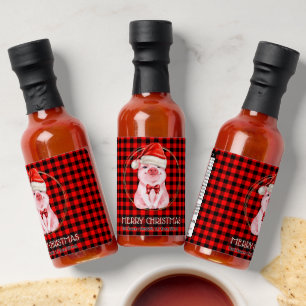 Cute Christmas Pig With Buffalo Plaid Red Funny Hot Sauces