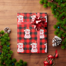 Cute Christmas Pig With Buffalo Plaid Red Funny Wrapping Paper