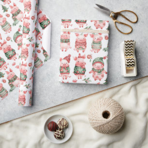 Cute Christmas Piggy White Christmas Wrapping Paper