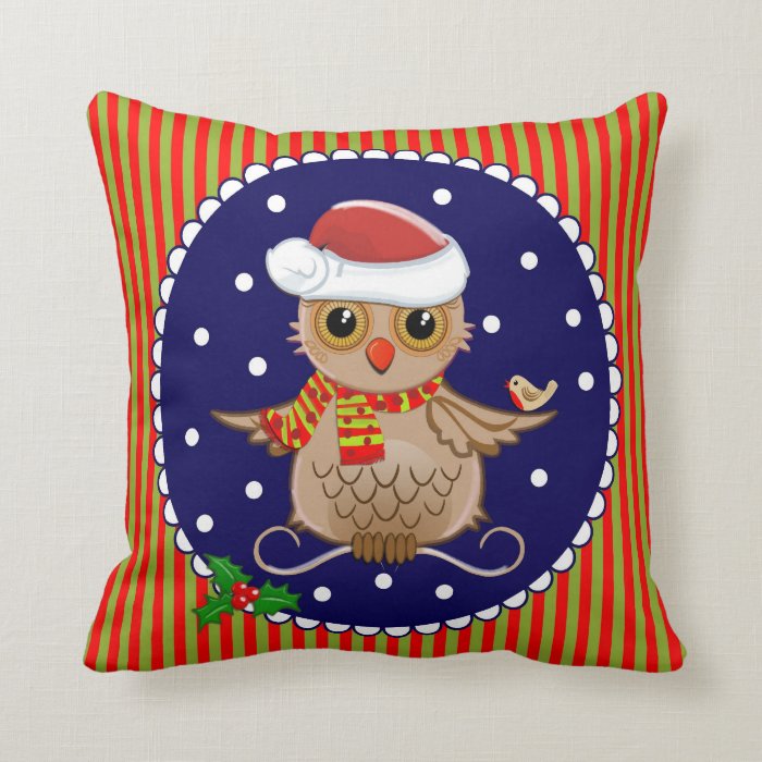 Cute Christmas pillow with cartoon owl and text