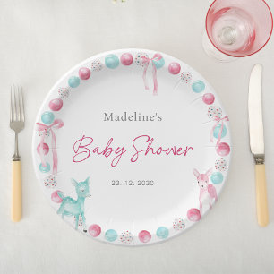 Cute Christmas Pink Blue Girl Baby Shower Paper Plates
