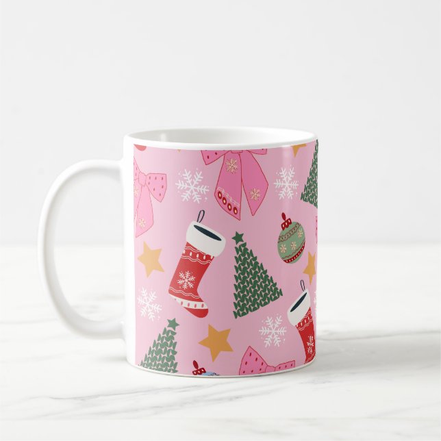 Cute Christmas Pink Coffee Mug (Left)