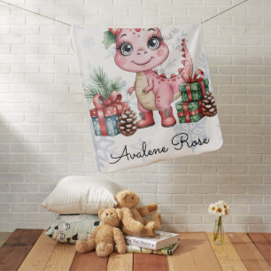 Cute Christmas Pink Dinosaur Baby Shower Gift Blanket