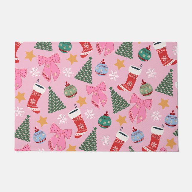 Cute Christmas Pink Doormat (Front)