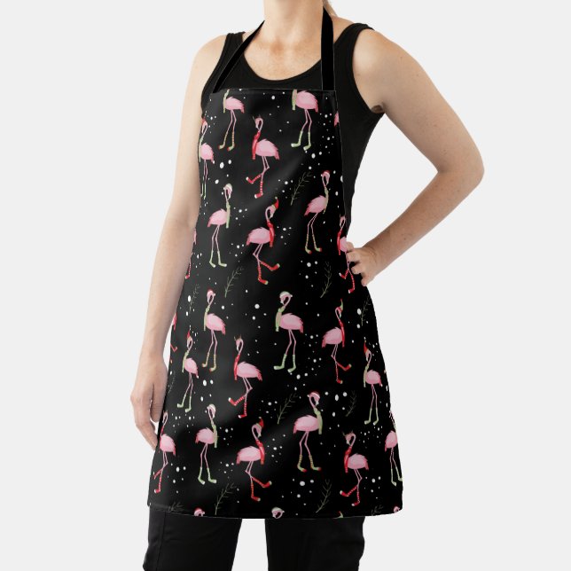 Cute Christmas pink flamingo pattern Apron (Insitu)
