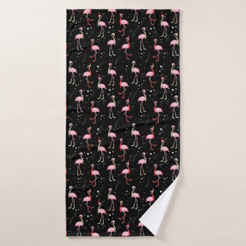 Cute Christmas pink flamingo pattern Bath Towel