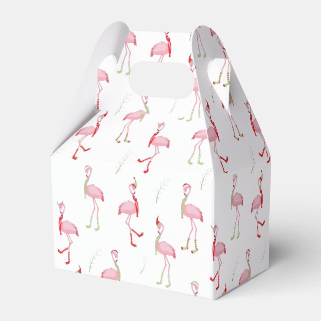 Cute Christmas pink flamingo pattern Favor Boxes (Front Side)
